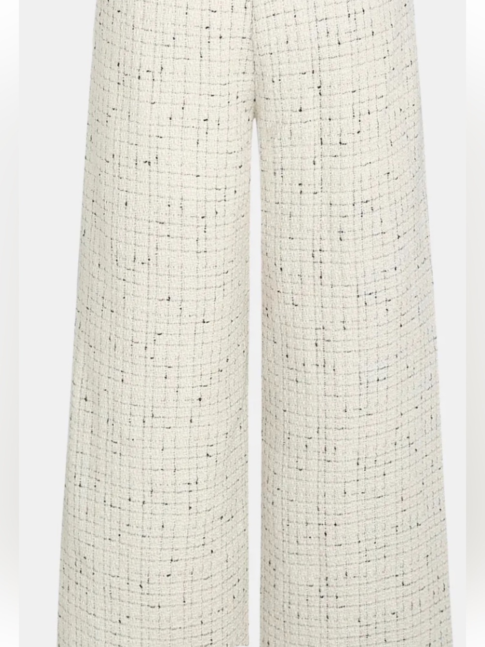 Textured Wide-Leg Cream Pants with Contrast Waistband - Picture 4 of 4